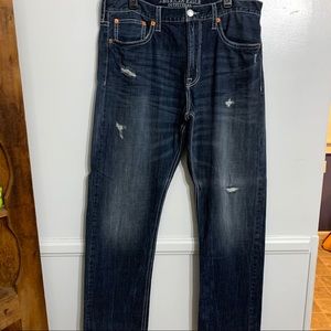 American Eagle Distressed Dark Wash Straight Jeans